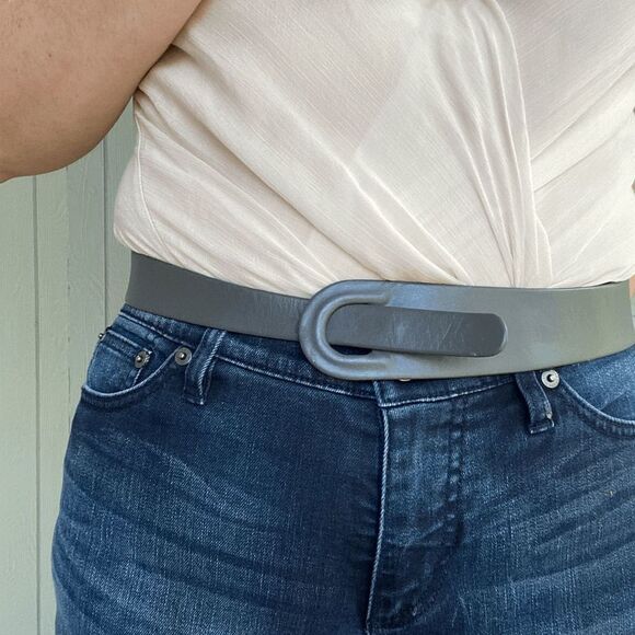 Vintage Deadstock Calderon Charcoal Grey Handmade Leather Woman's Belt - SZ L - Picture 6 of 6